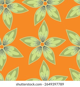 Seamless pattern with beautiful flowers on light yellow background. Hand drawn floral pattern for your fabric, summer background, wallpaper, backdrop, textile. Vector illustration