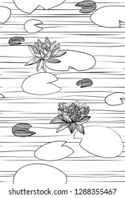 Seamless pattern of beautiful flowers in the pond.