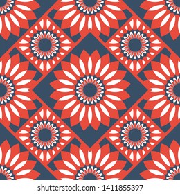 Seamless pattern. Beautiful flowers in the square. Vector drawing. Background. Texture.