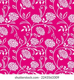 Seamless Pattern of Beautiful Flowers and Swirls
