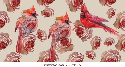 Patrón sin foco. Hermosos pájaros voladores y flores. Fondo textil, gráficos de línea.