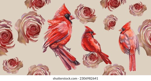 Patrón sin foco. Hermosos pájaros voladores y flores. Fondo textil, gráficos de línea.