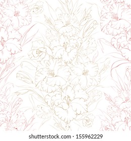 Seamless pattern  beautiful fresh iris flowers. Vector illustration.