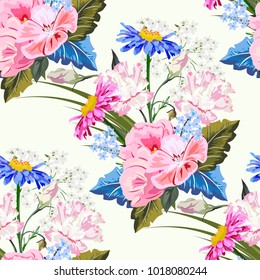 Seamless pattern with beautiful garden flowers. Flower background for textile, cover, wallpaper, gift packaging, printing.Romantic design for calico, silk.