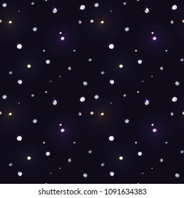 Seamless pattern with beautiful gems on dark background like starry sky