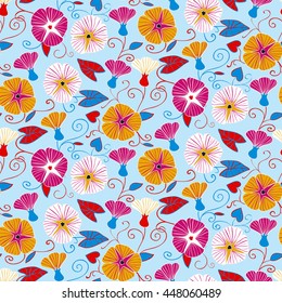 Seamless pattern with beautiful gentle bindweeds. It can be used for greeting cards, birthday cards, wedding invitations, wallpapers, textile, etc. Vector illustration