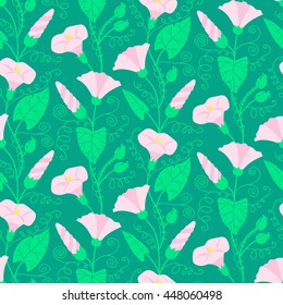 Seamless pattern with beautiful gentle bindweeds. It can be used for greeting cards, birthday cards, wedding invitations, wallpapers, textile, etc. Vector illustration