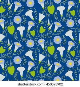 Seamless pattern with beautiful gentle bindweeds. It can be used for greeting cards, birthday cards, wedding invitations, wallpapers, textile, etc. Vector illustration
