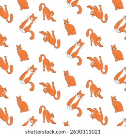 seamless pattern with beautiful ginger cat also known as orange cat 