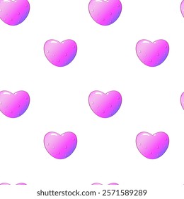 Seamless pattern with beautiful glossy pink hearts on white background. Abstract love background for Valentine s Day. Perfect for card design, festive printing, web decor, and themed projects related