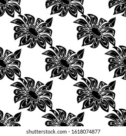 Seamless pattern with beautiful hand drawn gazania flowers. Vector doodle isolated on white background. Perfect for invitations, cards, prints, flyers, posters.