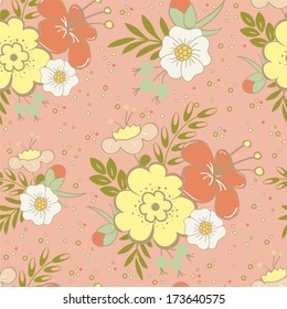 Seamless pattern with beautiful hand drawn floral background. Vector illustration