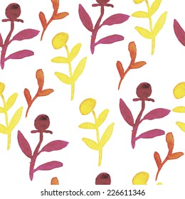 Seamless pattern with beautiful hand drawn watercolor set of flowers and branches. Floral background.
