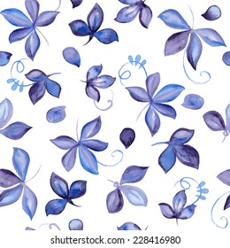 Seamless pattern with beautiful hand drawn watercolor leaf