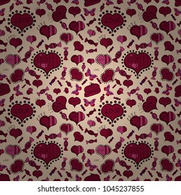 Seamless pattern Beautiful handdrawn seamless with hearts. Happy Valentine':s Day. Vector. Perfect design element for wallpaper, textile, wedding invitation. Beige, red, black. Festive love background