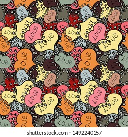 Seamless pattern Beautiful handdrawn seamless with hearts. Vector. Yellow and brown. Festive love background. Perfect design element for wallpaper, textile, wedding invitation. Happy Valentine':s Day.