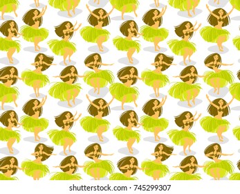 Seamless pattern with beautiful Hawaiian hula dancer woman dancing in a grass skirt
