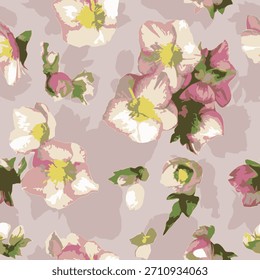 seamless pattern of beautiful hellebore blooms