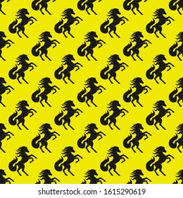 Seamless pattern with beautiful horses on a yellow background.