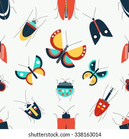 Seamless pattern of beautiful insects/ bugs. Flat design