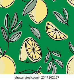 Seamless pattern beautiful lemon fruits and leaves vector
