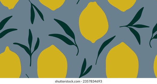 Seamless pattern beautiful lemon fruits and leaves vector
