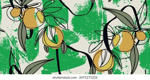 Patrón sin fisuras hermosas frutas de limón y formas abstractas
