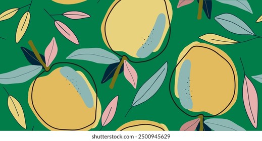 Seamless pattern beautiful lemon fruits and leaves vector. Floral pattern