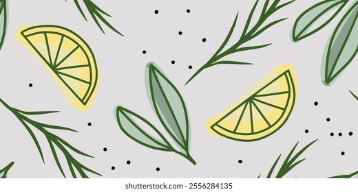 Seamless pattern beautiful lemon fruits and leaves vector. Floral pattern
