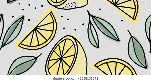 Seamless pattern beautiful lemon fruits and abstract forms
