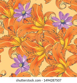 Seamless pattern with beautiful lilies. Flower pattern