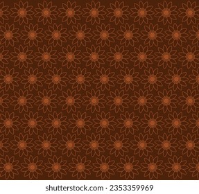 Seamless Pattern of Beautiful Line Silhouettes of Sunflowers on Brown Background