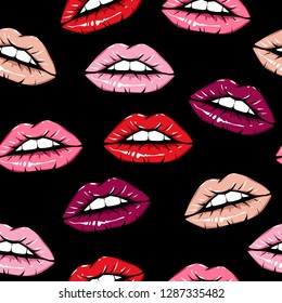 Seamless pattern with beautiful lips. Vector.