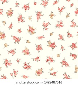 Seamless pattern of beautiful little flowers and plants,