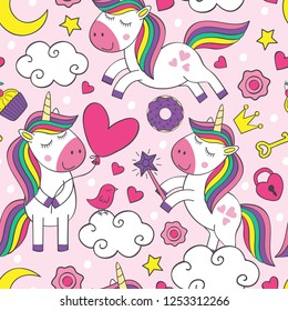 seamless pattern with beautiful little unicorns   - vector illustration, eps