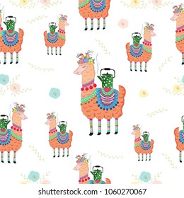 Seamless pattern with beautiful Llamas. Endless texture for your project and  any childrens,  interior,  desinger business. Ideal for fabric, wallpaper, paper, textile, tile, wrapper and more.