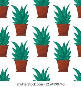 Seamless pattern with a beautiful long green flower in a pot with a gradient isolated on a white background