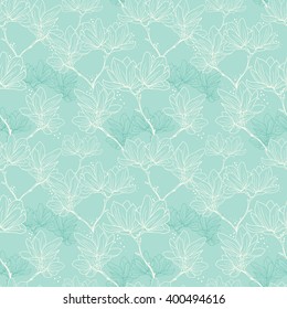 Seamless pattern with beautiful magnolia flowers in japanese style, vector illustration