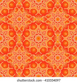 Seamless pattern with beautiful Mandalas in peach colors. Vector illustration