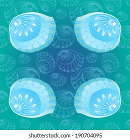 Seamless pattern with beautiful marine seashells