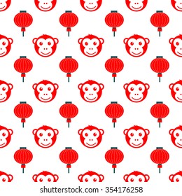 seamless pattern of beautiful monkeys, monkey Chinese on a light background