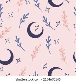 seamless pattern with beautiful moon and floral vector illustration, eps