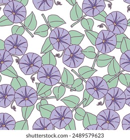 Patrón inconsútil de hermosas flores de la gloria de la mañana. Es un patrón que se ve femenino. Patrón para tela y papel de embalaje, Patrón para Fondo de pantalla de diseño y estampados de moda.