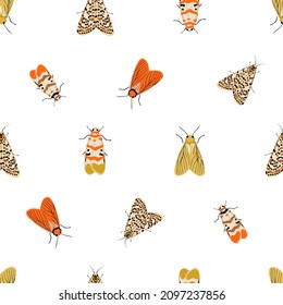 Seamless pattern with beautiful moths and night butterfly.Vector illustration.