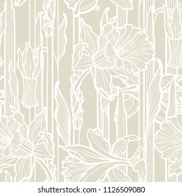 Seamless pattern with beautiful narcissus flowers in art nouveau style