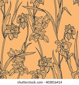 Seamless pattern with beautiful  narcissus flowers, vector illustration
