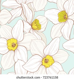 seamless pattern with beautiful narcissus flowers 