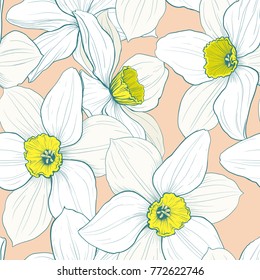 seamless pattern with beautiful narcissus flowers 