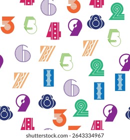 Seamless pattern with beautiful numbers. Algebra and geometry, calculations.