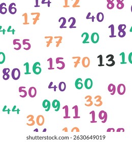 Seamless pattern with beautiful numbers. Ten, twenty, thirty, forty, fifty, sixty, seventy eighty ninety Algebra and geometry